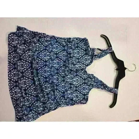 Kona Sol Swimwear Tankini Top‎ Paisley Geometric Printed Blue White Size Medium - Picture 6 of 10